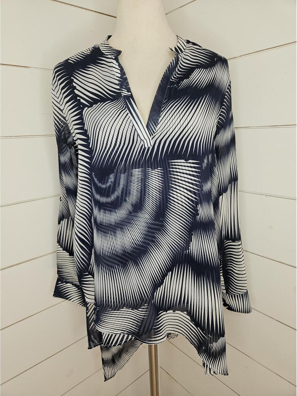 Peck & Peck small navy blue & white abstract sheer asymmetical tunic